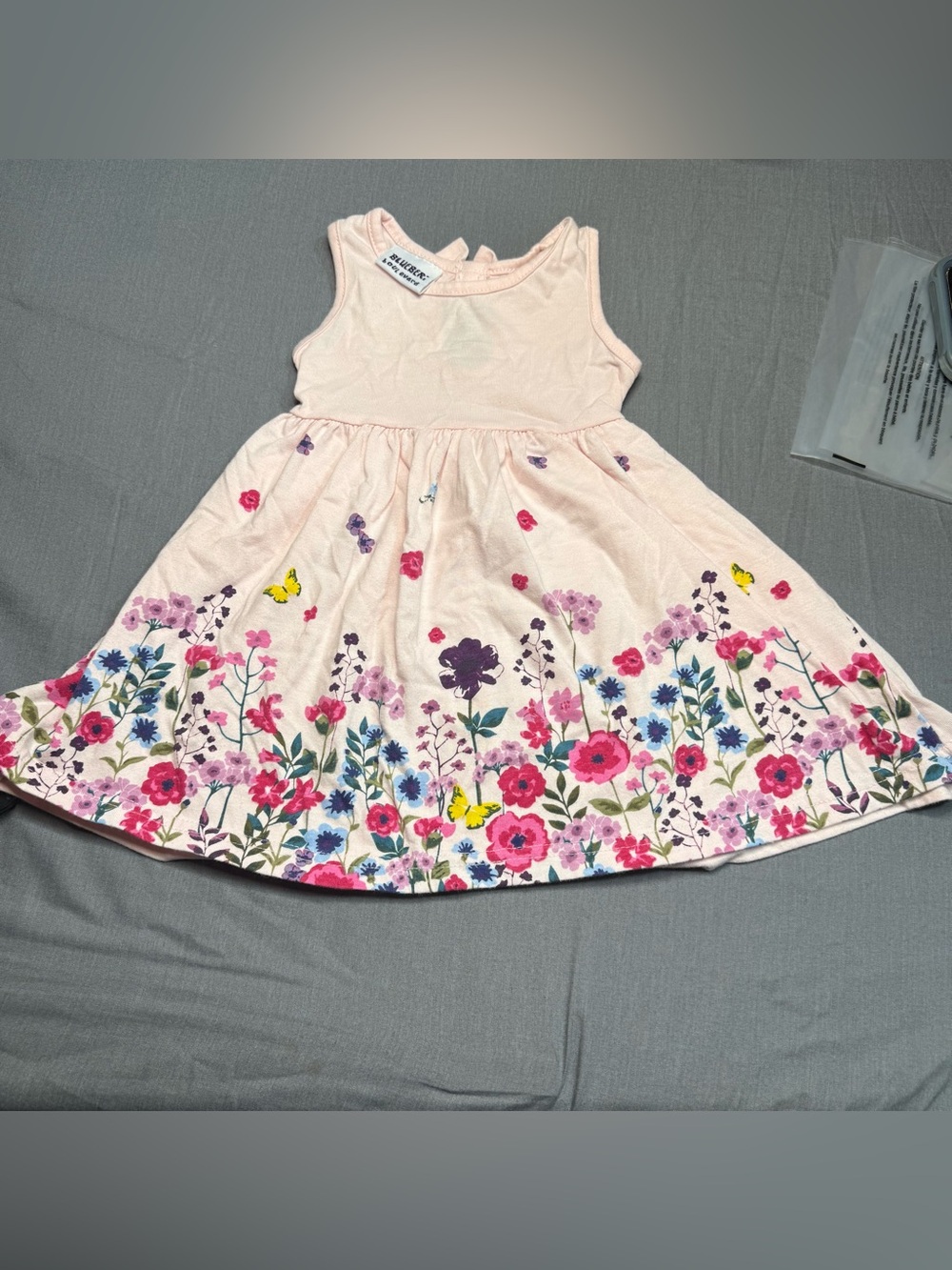 Blueberi Boulevard Pink Floral Sleeveless Dress with Multicolor Border